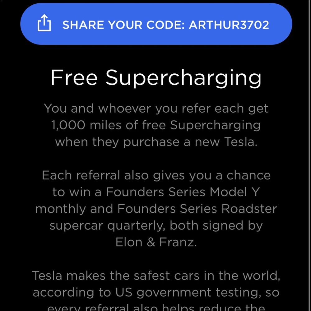 TESLA - Supercharging Network 1000 mile Free Code